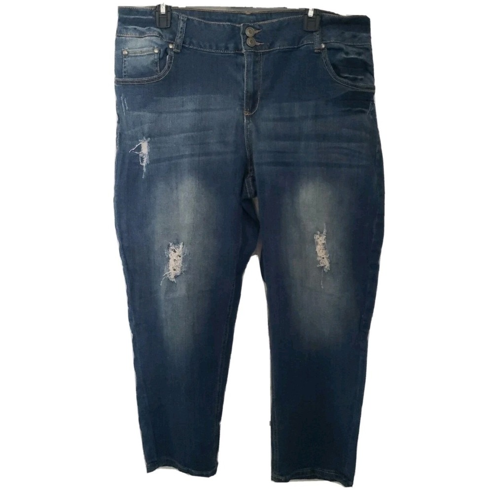 Lane Bryant Plus Size 18 Blue Denim Jeans Straight Inseam 26" Distressed - Picture 1 of 5